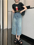 Women's Retro Vintage High-Waist Denim Skirt