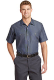 Red Kap Short Sleeve Striped Industrial Work Shirt - Grey/ Blue - Front model