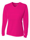 A4 Long Sleeve V-Neck Bird's Eye Mesh Tee - Fuchsia front