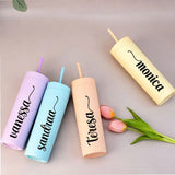 Customizable Matte Skinny Tumbler with Straw, Personalized Name Travel Cup