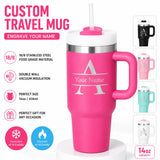 Customizable Stainless Steel Travel Cup with Straw, Personalized Name Water Bottle