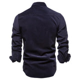 Vintage Business Casual Fashion Solid Color Corduroy Men Shirts