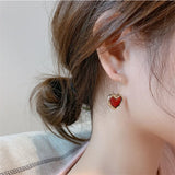 Vintage Red Love Heart Earrings for Women Gold Color Metal Love Heart Hanging Dangle Earring Women's Jewelry Gifts