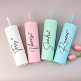 Customizable Matte Skinny Tumbler with Straw, Personalized Name Travel Cup