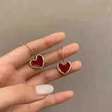 Vintage Red Love Heart Earrings for Women Gold Color Metal Love Heart Hanging Dangle Earring Women's Jewelry Gifts