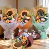 Vintage Handmade Crochet Sunflower Daisy Bouquet