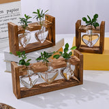 Vintage Hydroponic Wooden Frame Glass Vase