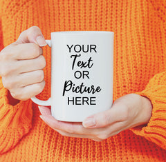 Customizable Mug White, Add Your Own Logo, Personalized Mug, Coffee Mug White, Custom Logo Mug, Gift For Her, Coffee Mug, 15oz Coffee Mug