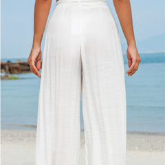 Linen Bow White Lace-up Beach Pants