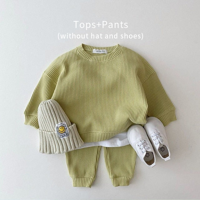 Baby Cotton Knitting Clothing Sets, Baby Loungewear Set And Cotton Outfit Long Sleeve Warm Fall Winter