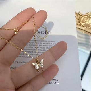 Women's New Double Layer Butterfly Sterling Silver Necklace