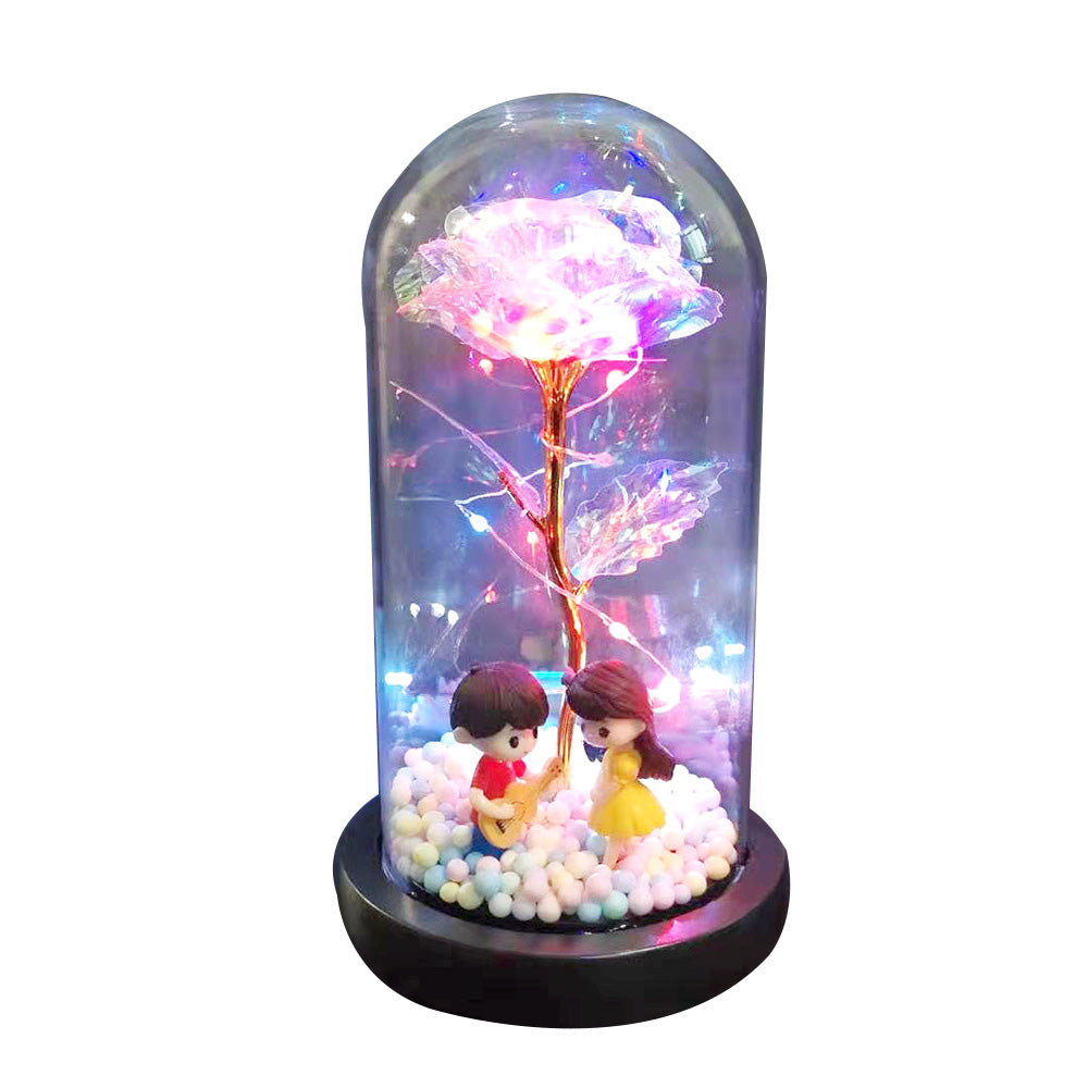 Beauty Eternal Flower Rose in Flask Wedding Decoration Artificial Flowers Glass Cover for Valentine'S Day Gift Home Decor