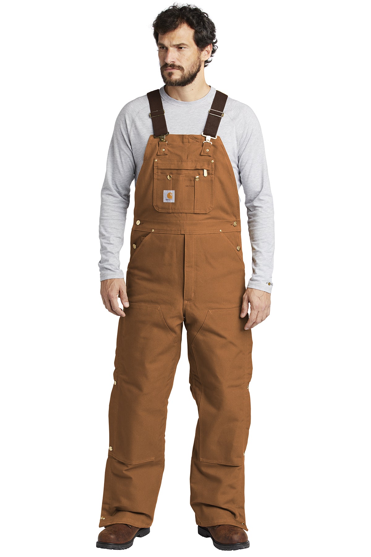 Carhartt ® Duck Quilt-Lined Zip-To-Thigh Bib Overalls