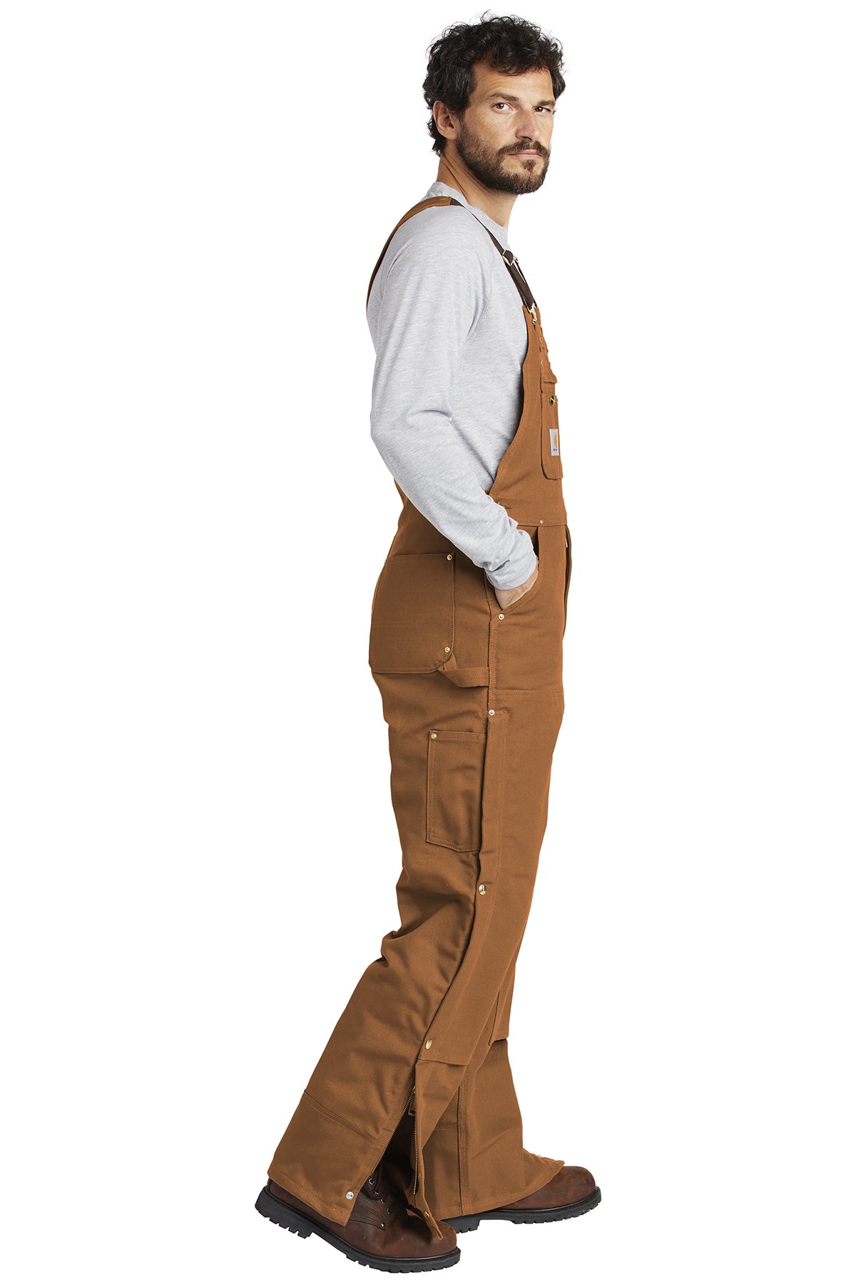 Carhartt ® Duck Quilt-Lined Zip-To-Thigh Bib Overalls