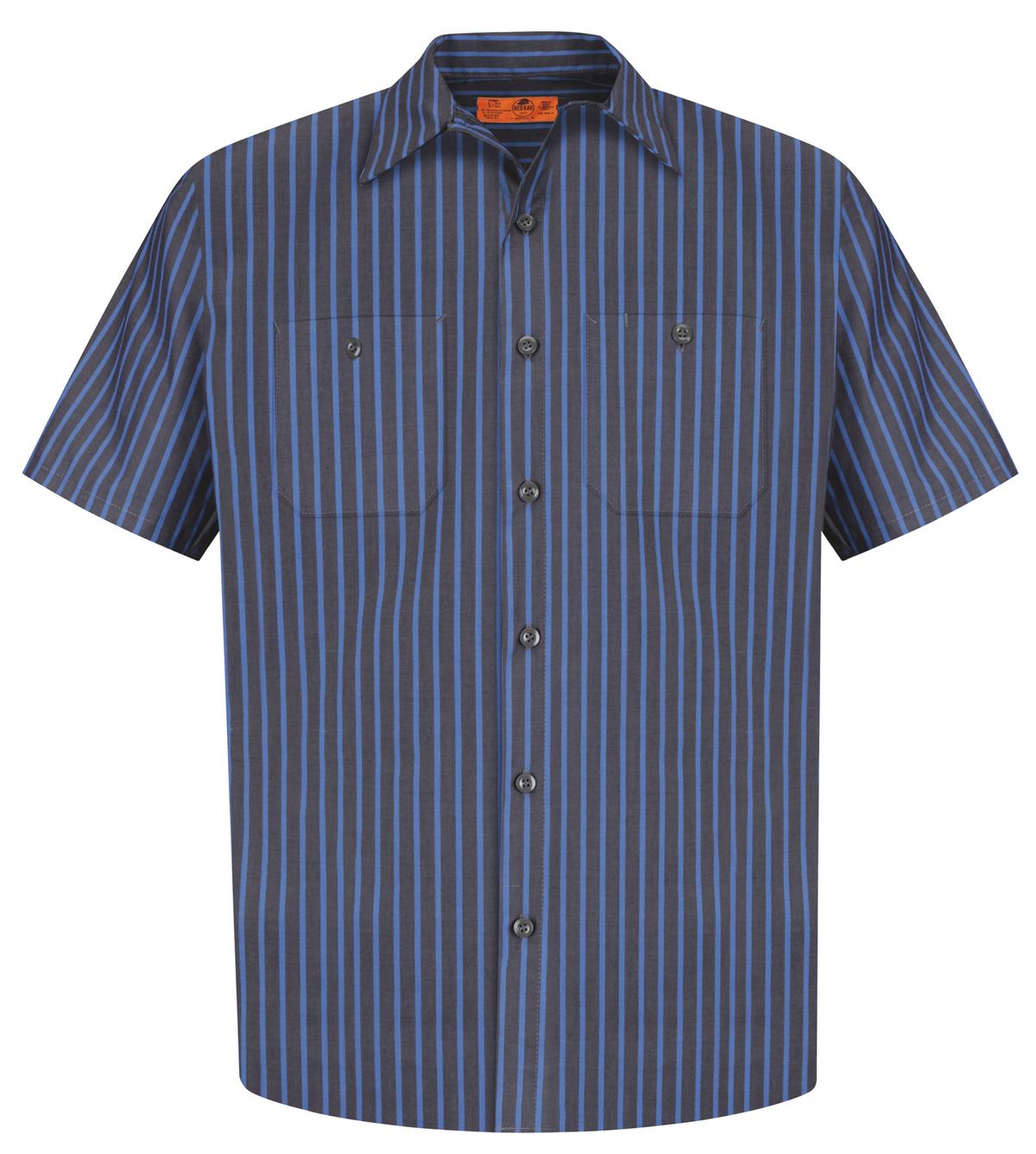 Red Kap Short Sleeve Striped Industrial Work Shirt - Grey/ Blue - Front flat