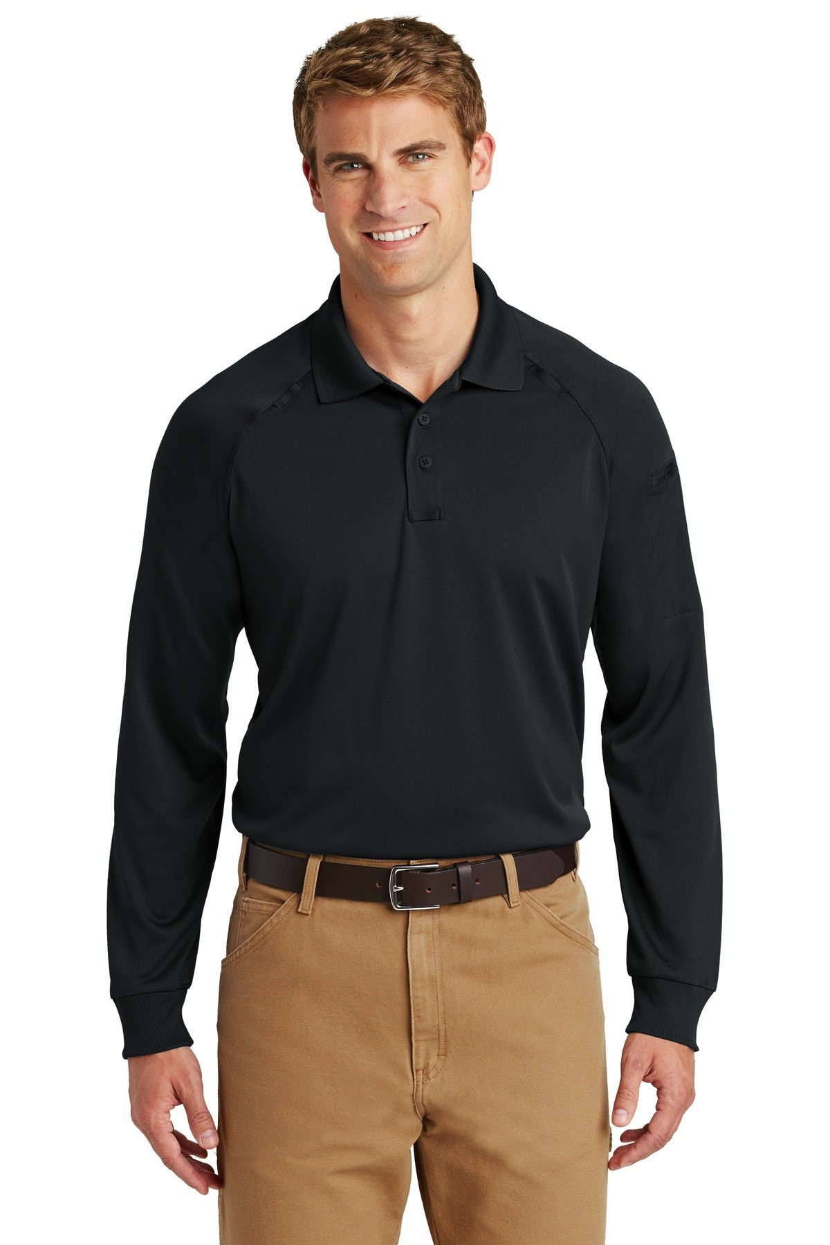 CornerStone - Select Long Sleeve Snag-Proof Tactical Polo - Black - Front model