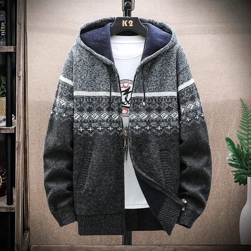 Vintage Winter Plaid Sweater Hooded Cardigan