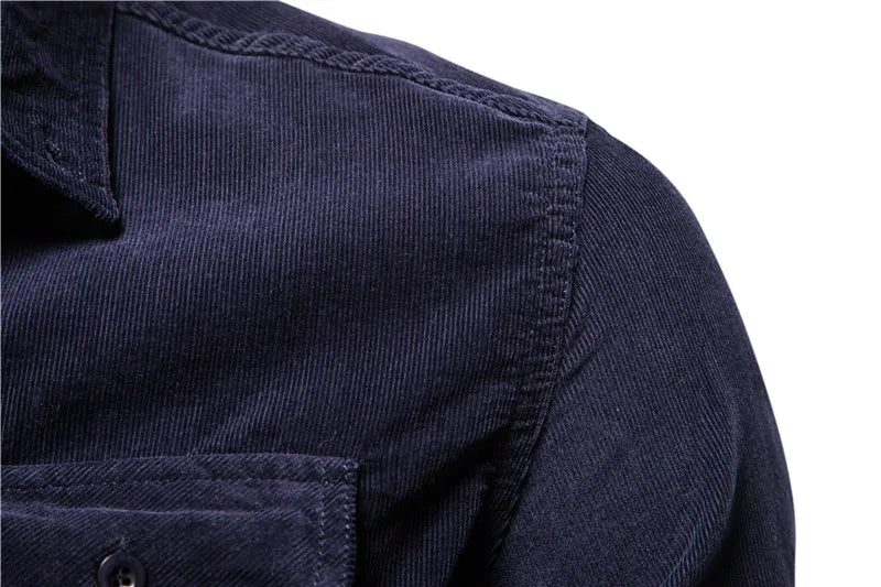 Vintage Business Casual Fashion Solid Color Corduroy Men Shirts