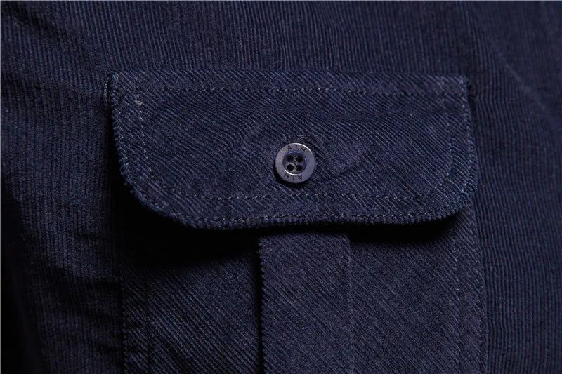 Vintage Business Casual Fashion Solid Color Corduroy Men Shirts