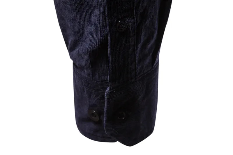 Vintage Business Casual Fashion Solid Color Corduroy Men Shirts