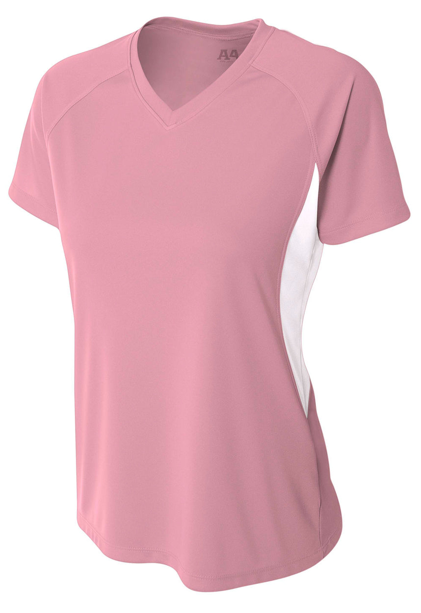 A4 Color Block Performance V-Neck - Pink/White front