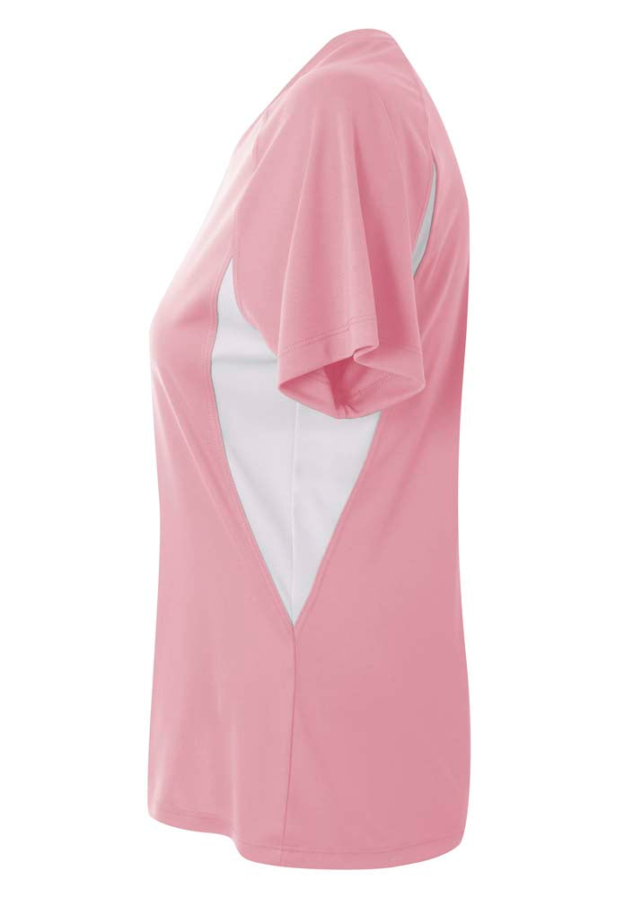 A4 Color Block Performance V-Neck - Pink/White side