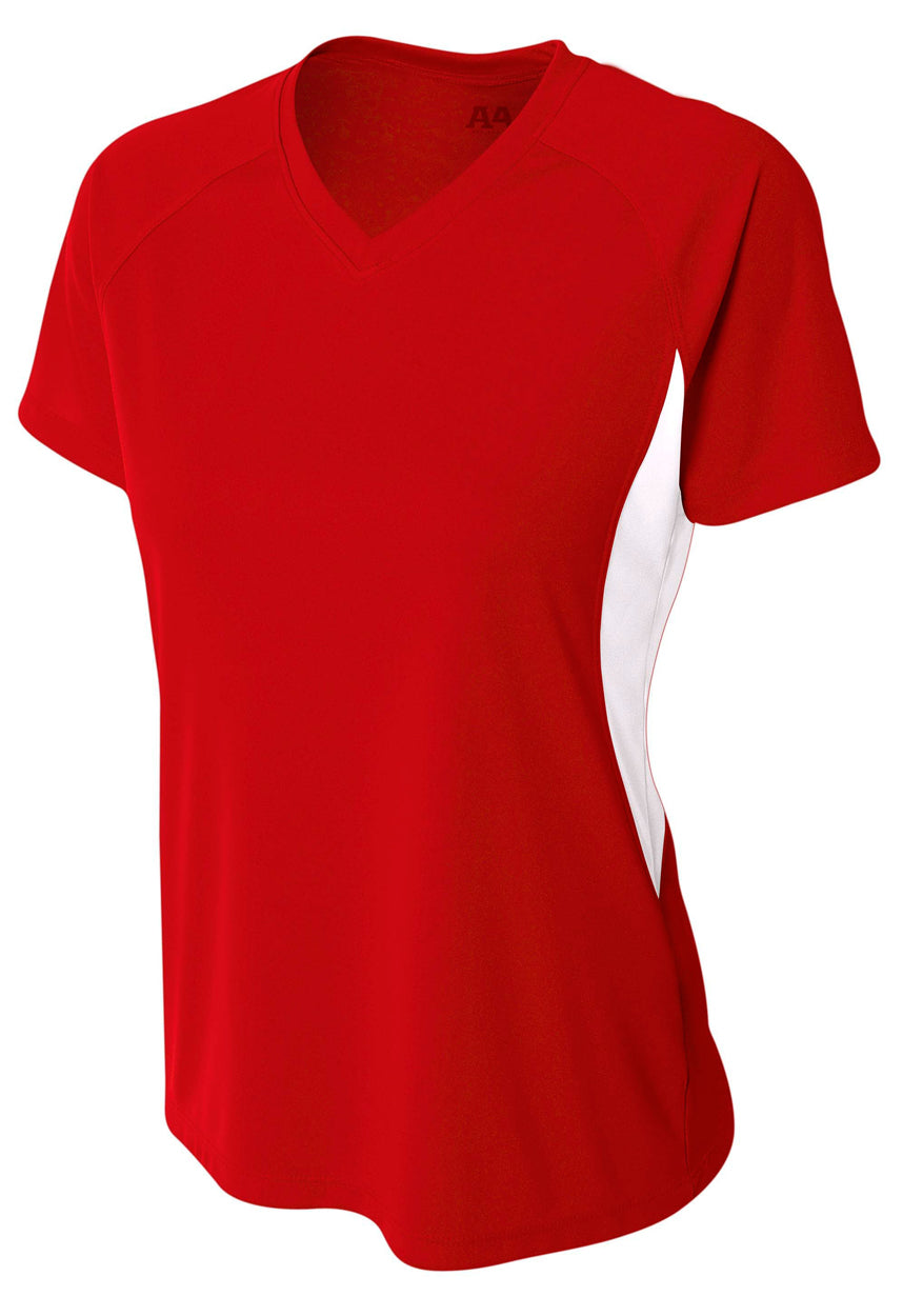 A4 Color Block Performance V-Neck - Scarlet/White front