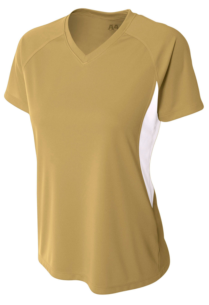 A4 Color Block Performance V-Neck - Vegas Gold/White front