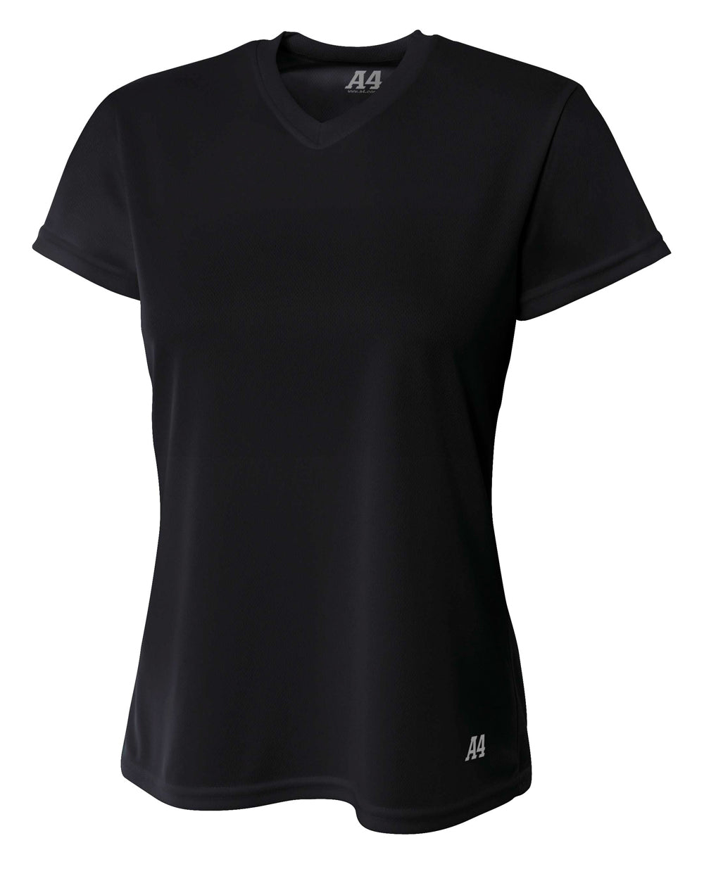 A4 Short Sleeve V-Neck Bird's Eye Mesh Tee - Black front