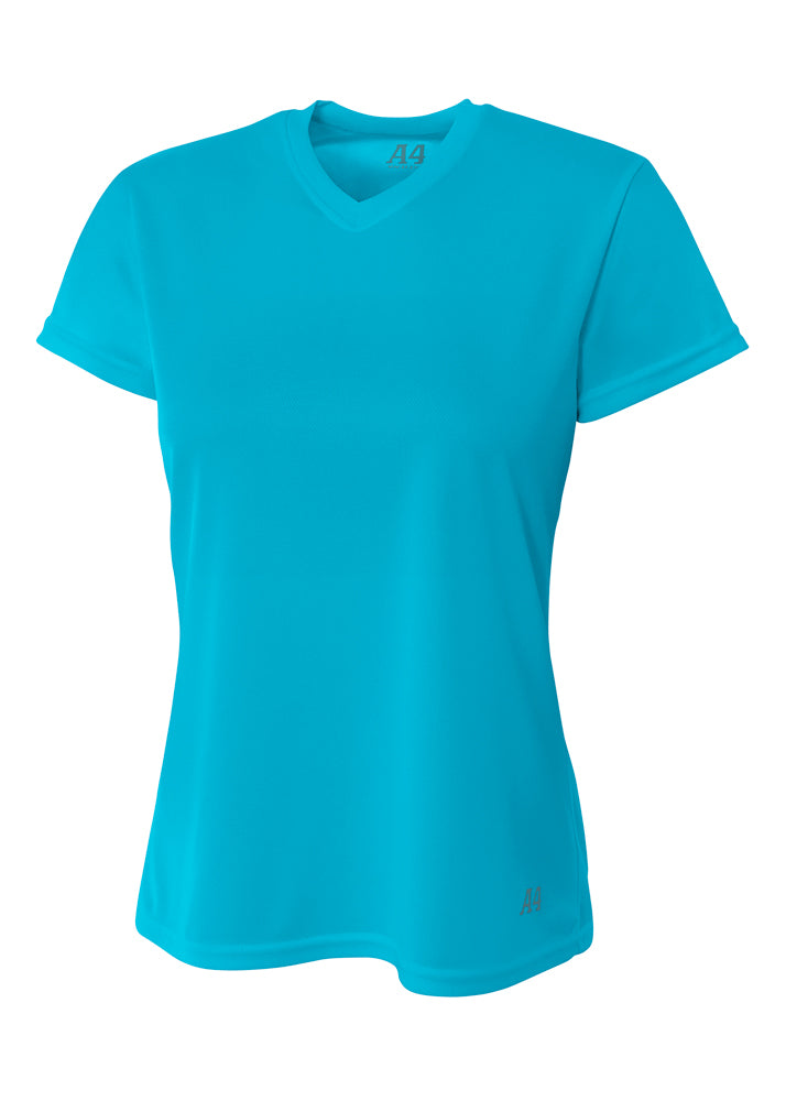A4 Short Sleeve V-Neck Bird's Eye Mesh Tee - Electric Blue front