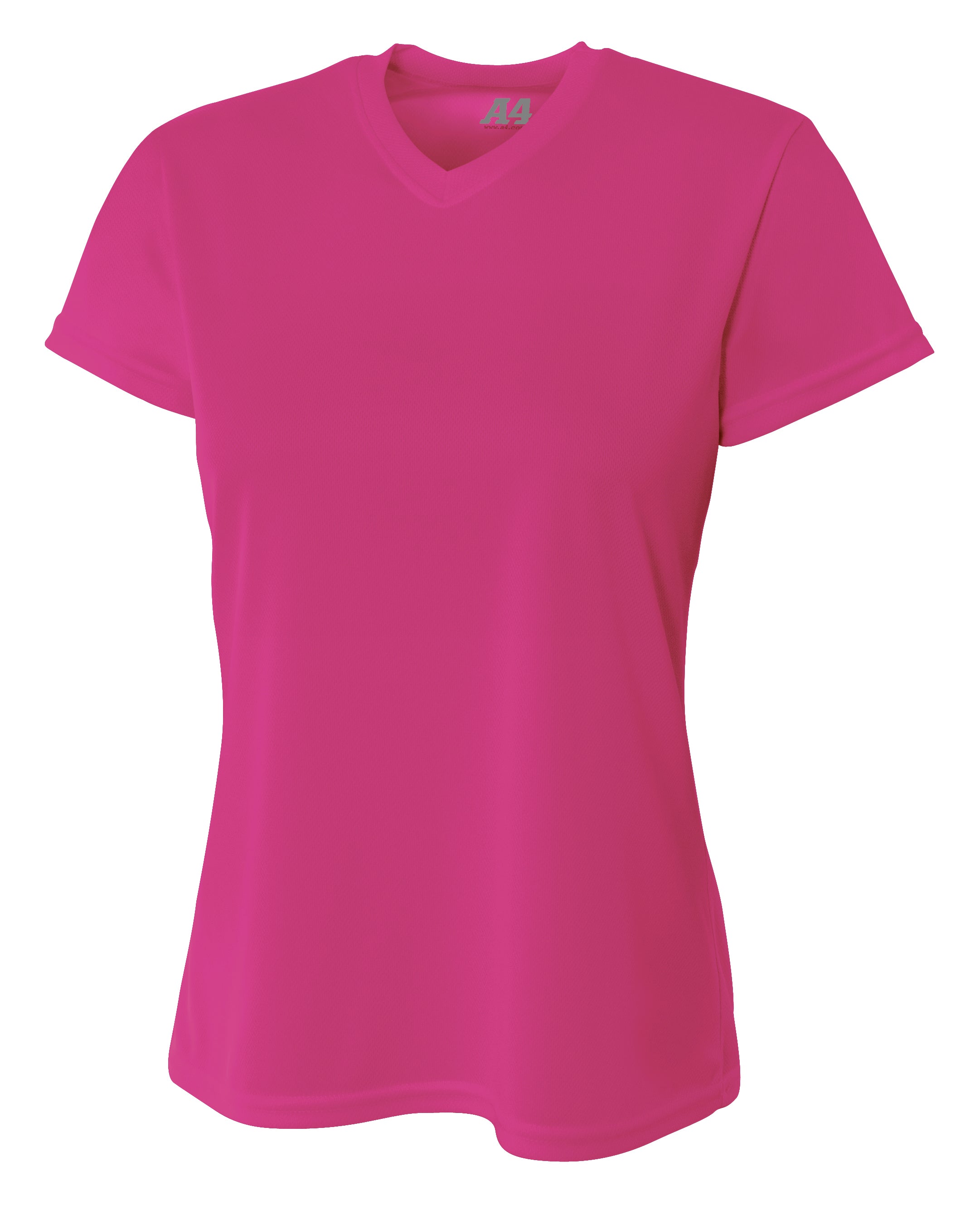 A4 Short Sleeve V-Neck Bird's Eye Mesh Tee - Fuchsia front