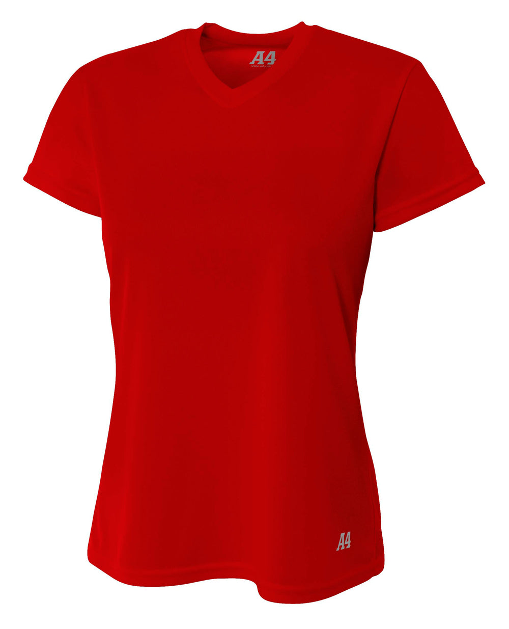 A4 Short Sleeve V-Neck Bird's Eye Mesh Tee - Scarlet front