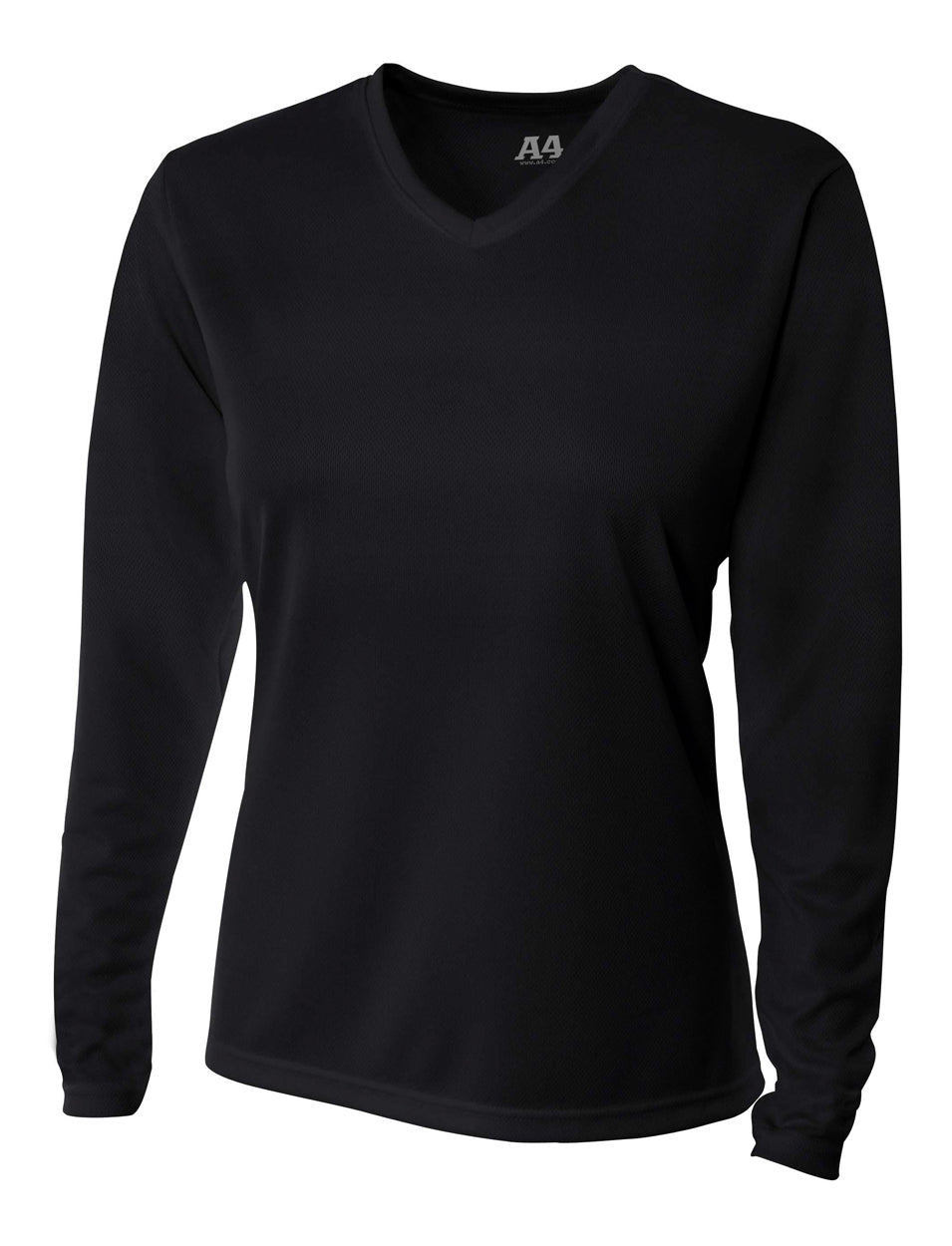 A4 Long Sleeve V-Neck Bird's Eye Mesh Tee - Black front