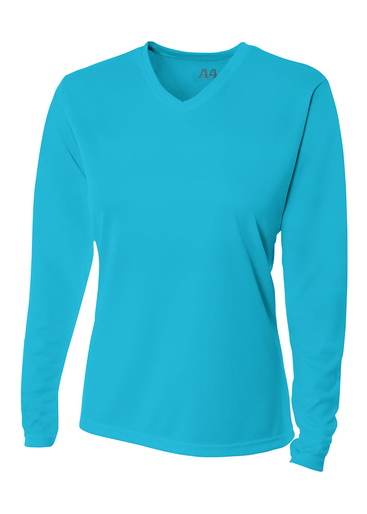 A4 Long Sleeve V-Neck Bird's Eye Mesh Tee - Electric Blue front