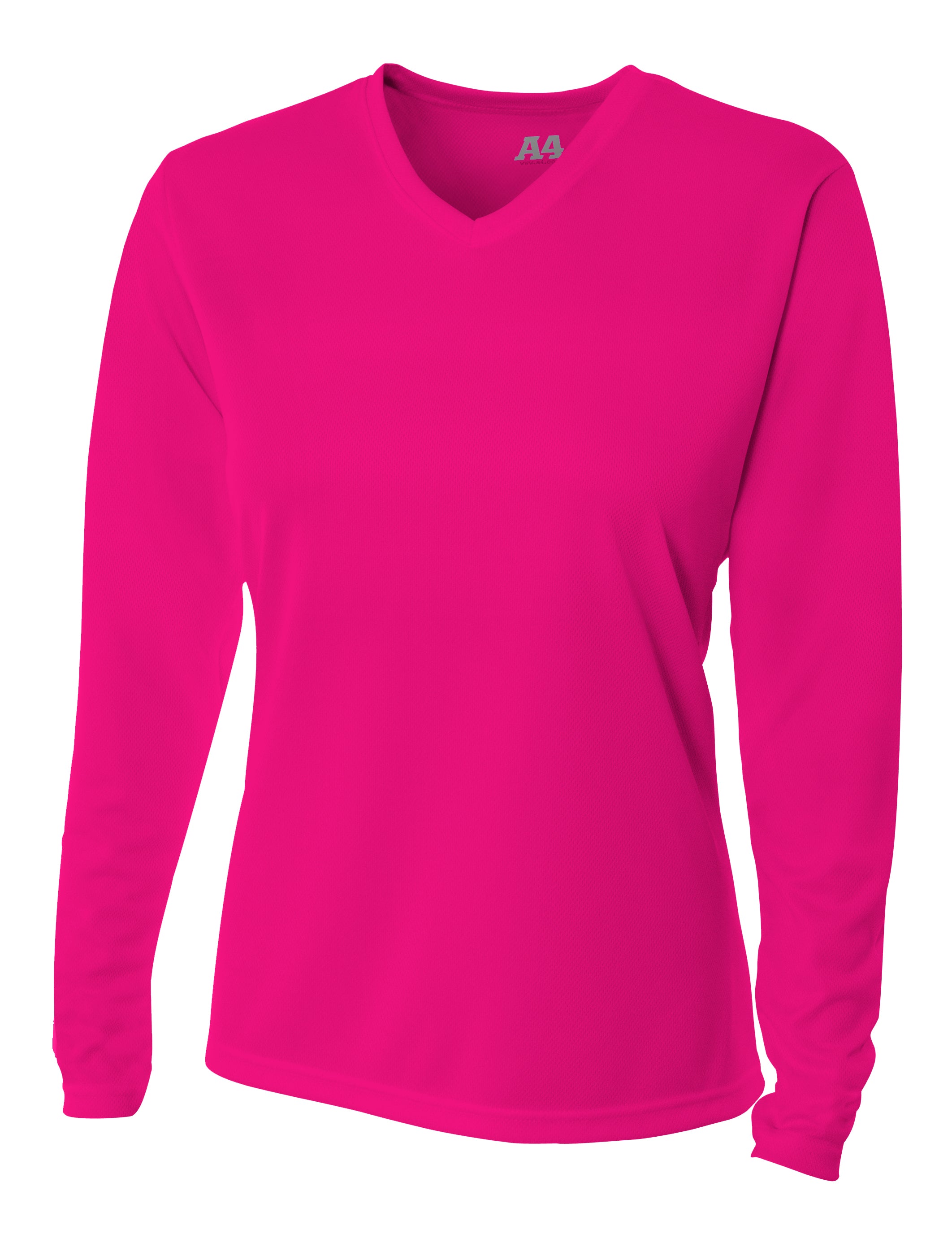 A4 Long Sleeve V-Neck Bird's Eye Mesh Tee - Fuchsia front