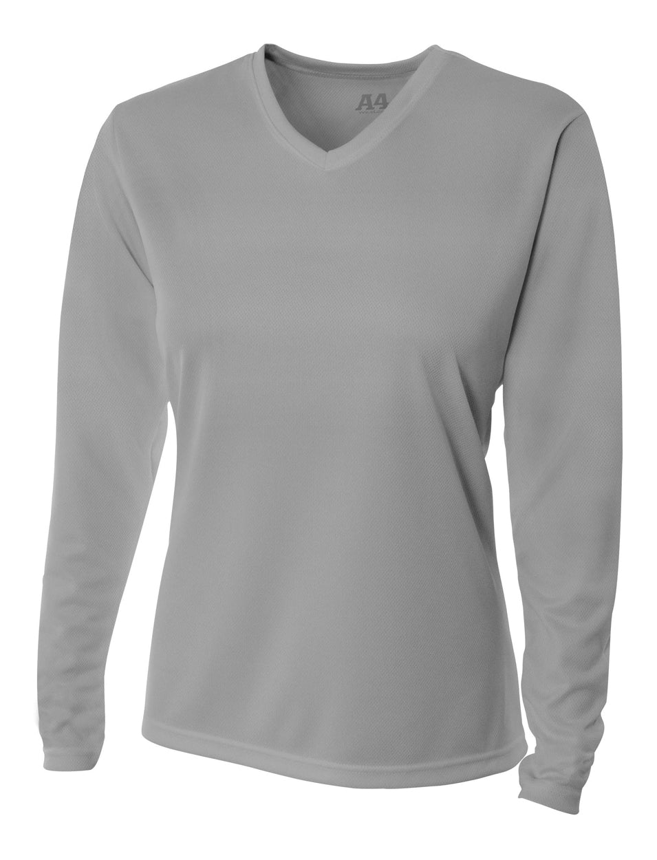 A4 Long Sleeve V-Neck Bird's Eye Mesh Tee - Silver front