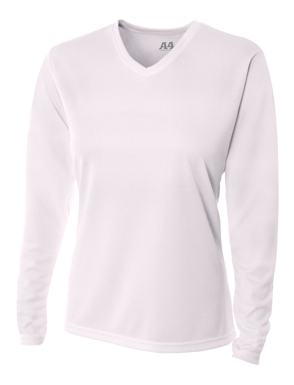 A4 Long Sleeve V-Neck Bird's Eye Mesh Tee - White front