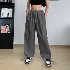 Women's Clothing Wide Leg Loose Plus Size Tether Straight Cargo Pants Women