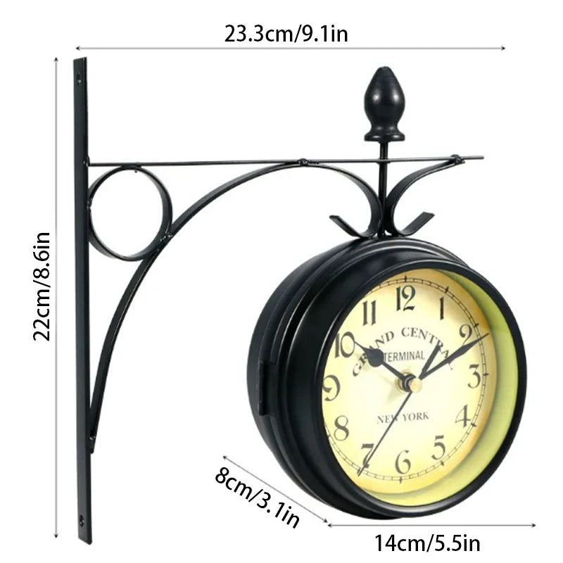 Vintage Double-Sided Round Wall Clock Decor