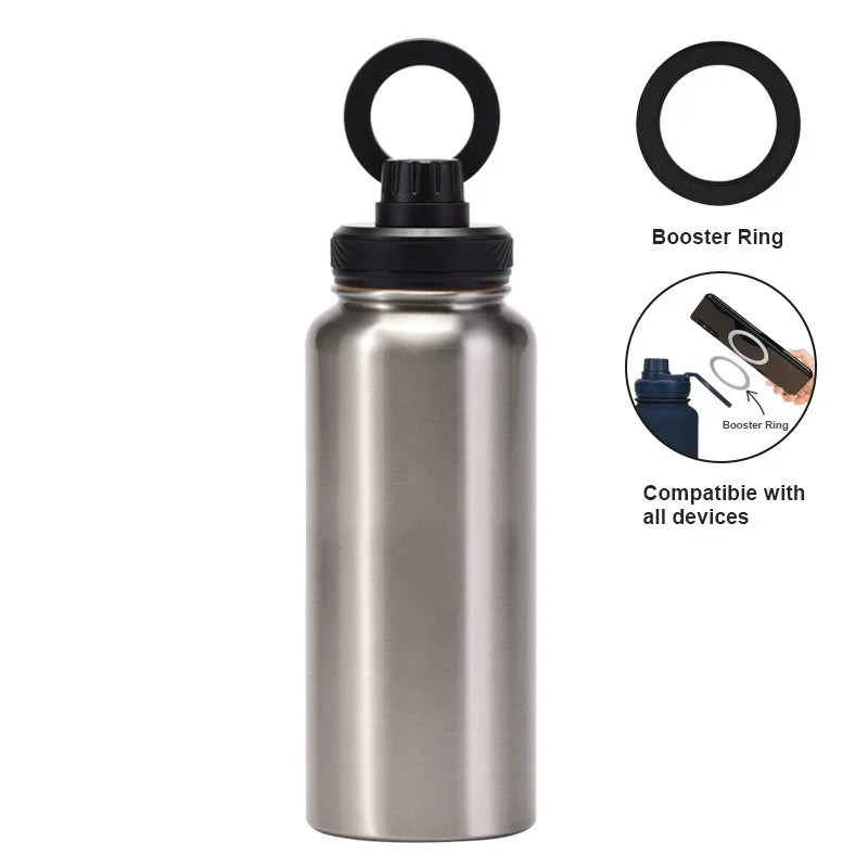 Customizable 1L Magnetic Water Bottle with Phone Holder, Personalized Gift