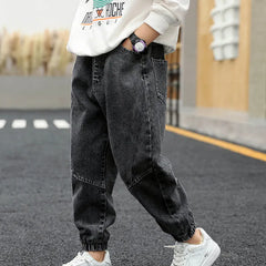 Boys 2023 New Jeans Black Autumn Winter Pants 100% Cotton Trousers denim