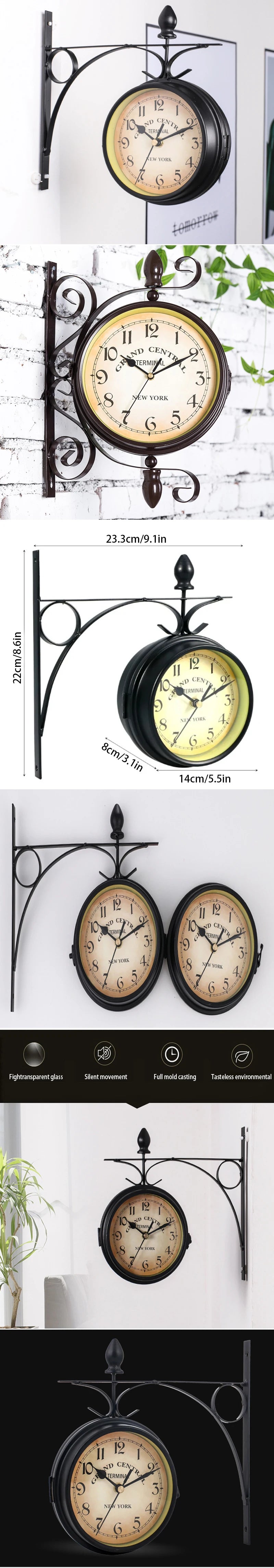 Vintage Double-Sided Round Wall Clock Decor