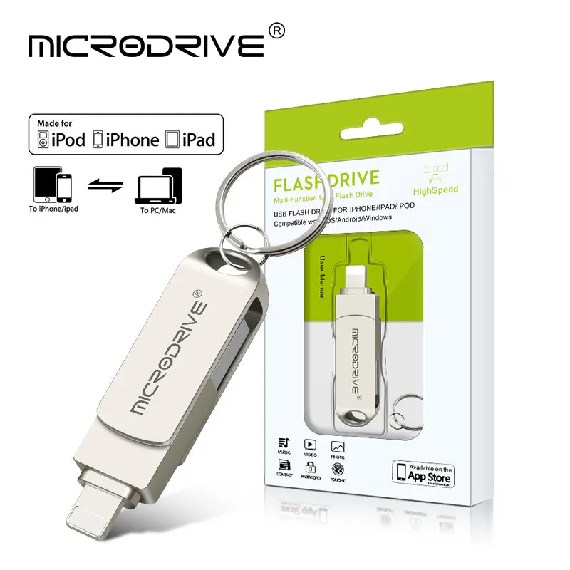 Rotate Usb 3.0 Flash Drive for iPhone with 2 in 1 USB-A to lightning interface usb3.0 pendrive for Iphone7/8/9/11/12/13 / Ipad