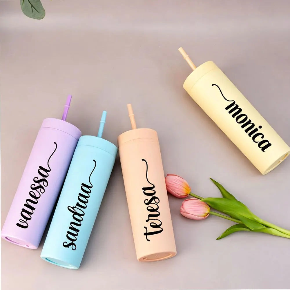 Customizable Matte Skinny Tumbler with Straw, Personalized Name Travel Cup