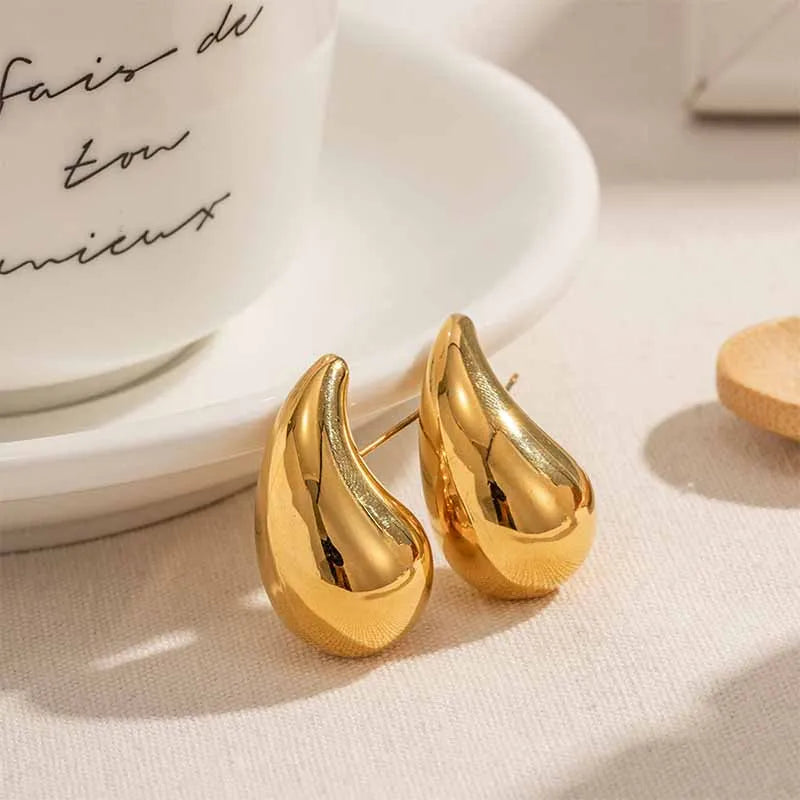 Vintage Gold Color Chunky Water Drop Dome Stud Earrings