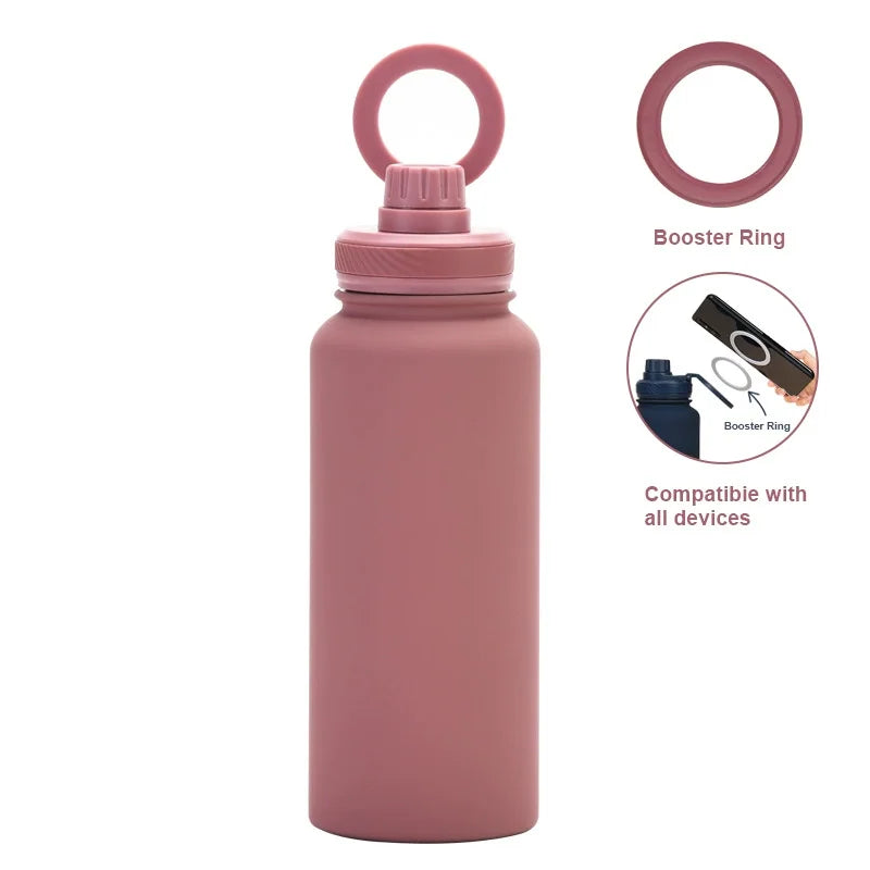 Customizable 1L Magnetic Water Bottle with Phone Holder, Personalized Gift