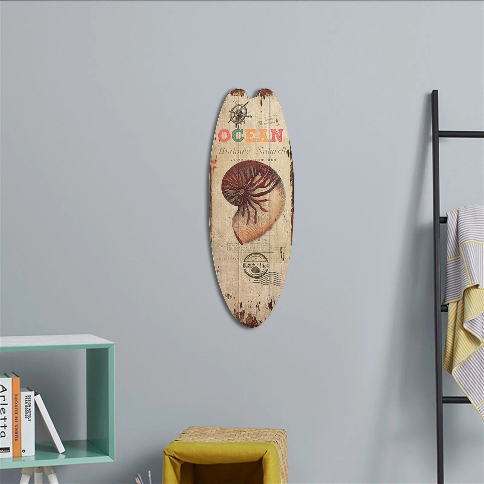 Vintage Wooden Surfboard Sign Beach Decor