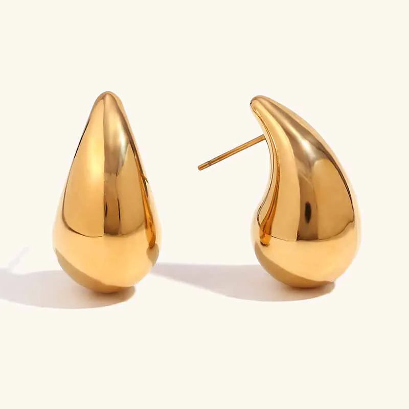 Vintage Gold Color Chunky Water Drop Dome Stud Earrings
