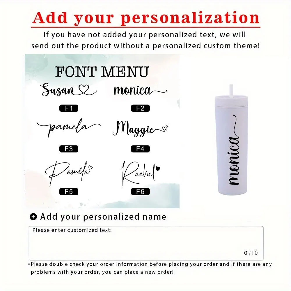 Customizable Matte Skinny Tumbler with Straw, Personalized Name Travel Cup