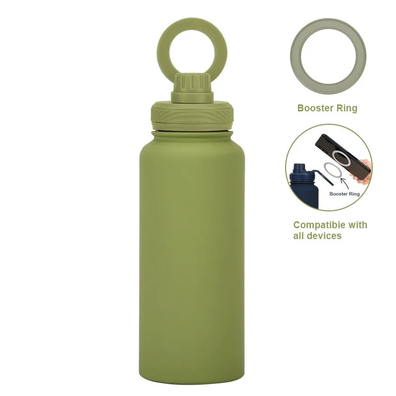 Customizable 1L Magnetic Water Bottle with Phone Holder, Personalized Gift